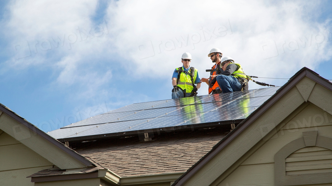 Solar panels being fitted during an installation day